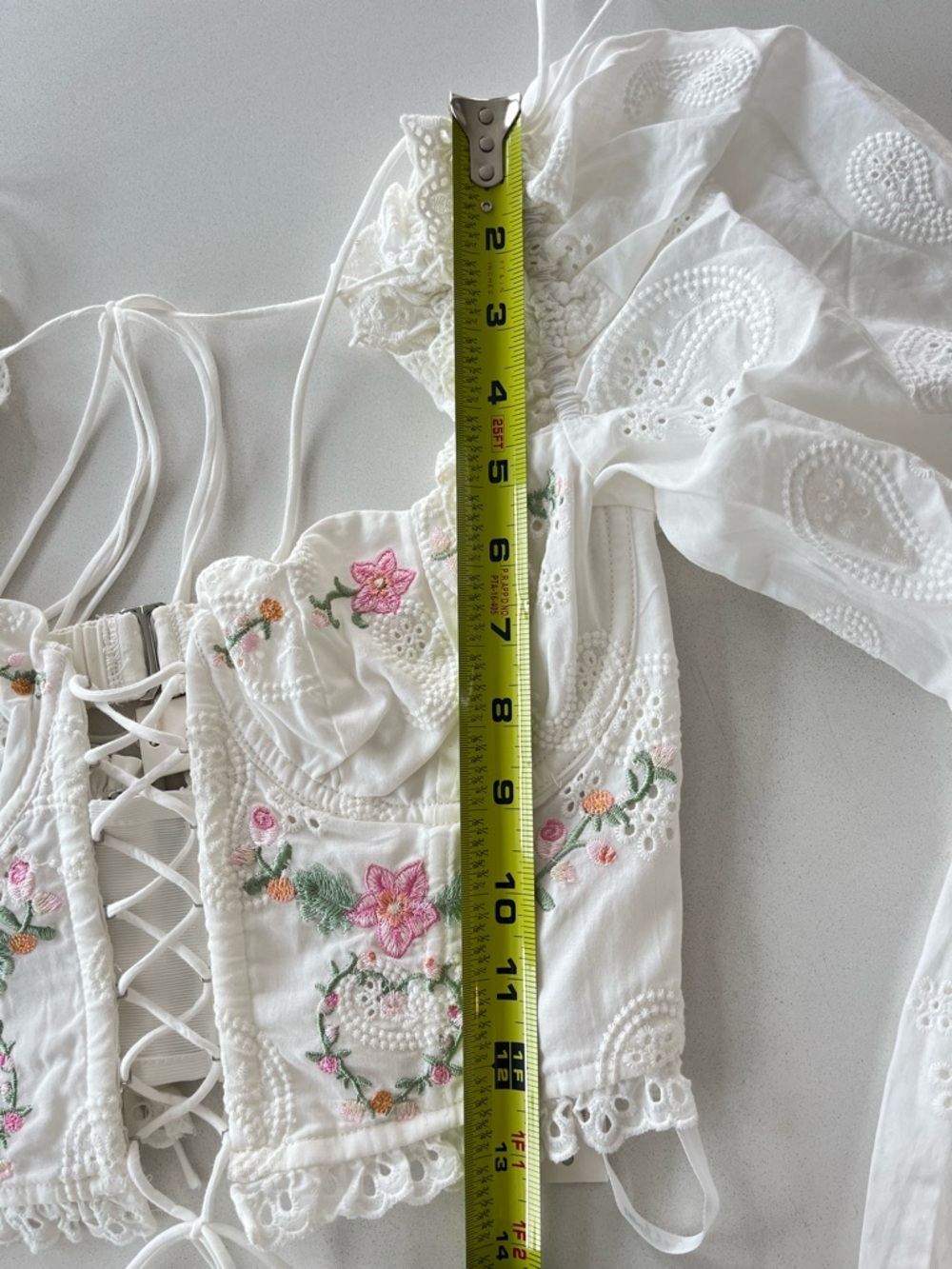 For Love & Lemons Thalia Top White Embroidered Corset Puff Sleeve Blouse S NWT - Picture 11 of 12